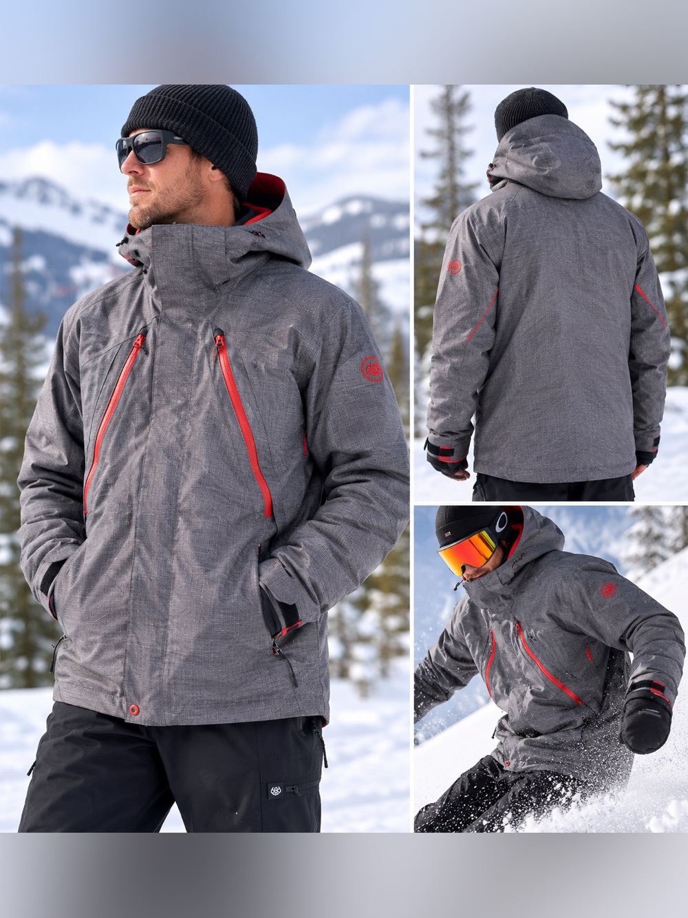 686 Six Eight Six Ski Snowboard Jacket Gray Red Mens L